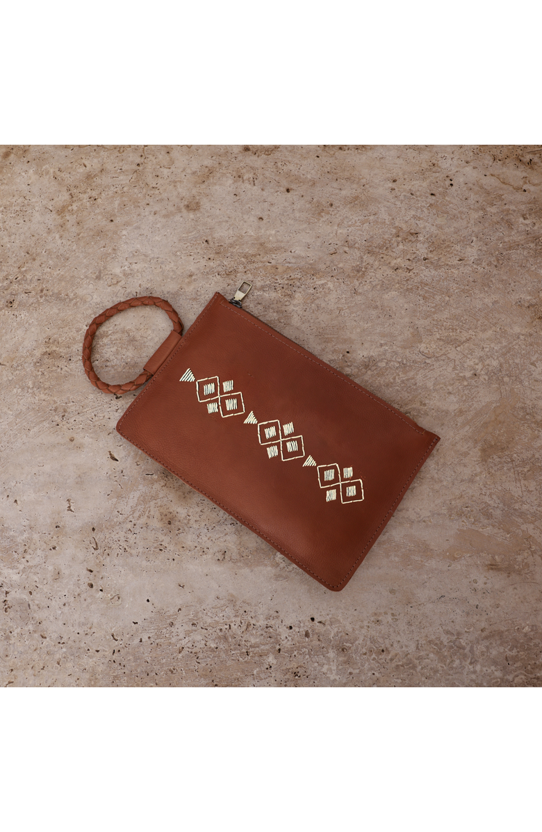 Amasouk Noura Embroidered Clutch, Alternate, color, Brown