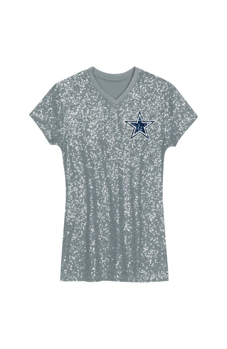 Outerstuff Girls Youth Micah Parsons Silver Dallas Cowboys Sequin Player Name & Number V-Neck Dress, Alternate, color, 