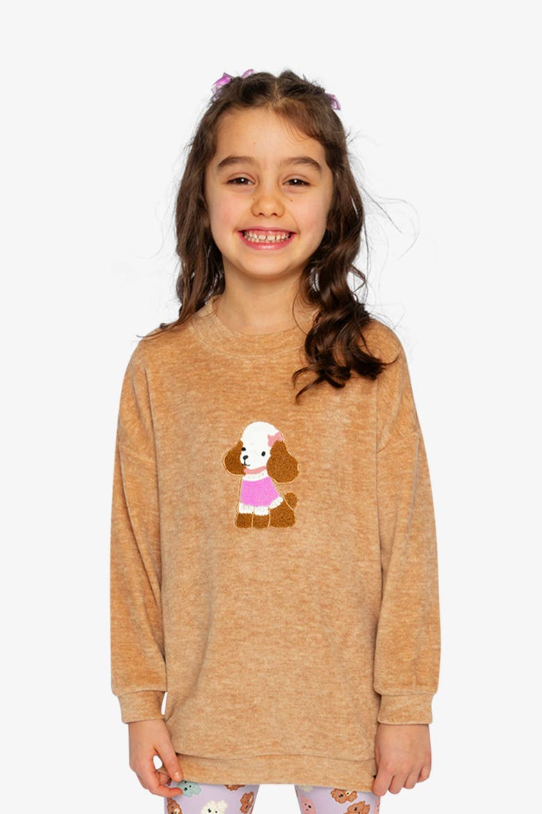 Brushed Velour Textured Appliqué Tunic, Alternate, color, Brown