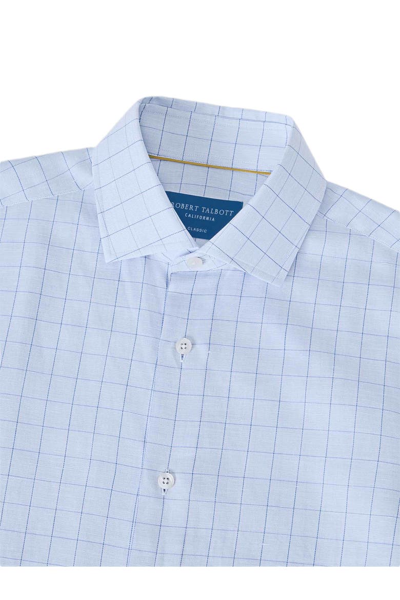 Reynolds Blue Windowpane Cotton Linen Blend Shirt in Contemporary fit, Alternate, color, Blue