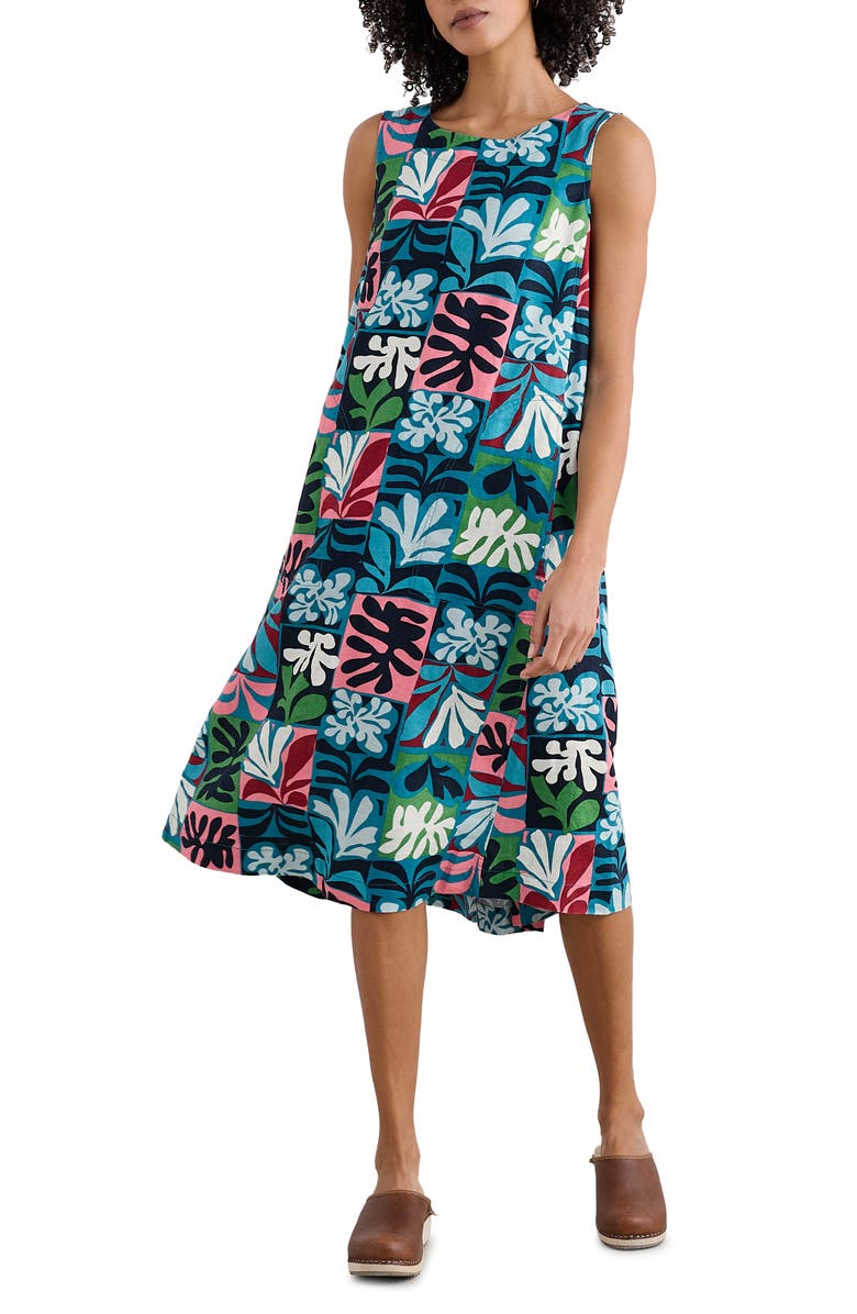 Seasalt Cornwall Cresting Waves Sleeveless Linen A-Line Dress, Main, color, Collage Seaweed Mid Teal