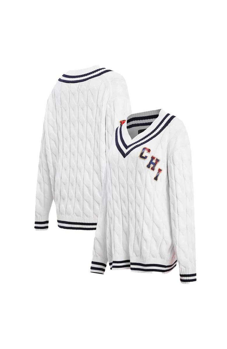 PRO STANDARD Women's Pro Standard  White Chicago Bears Prep V-Neck Pullover Sweater, Main, color, 