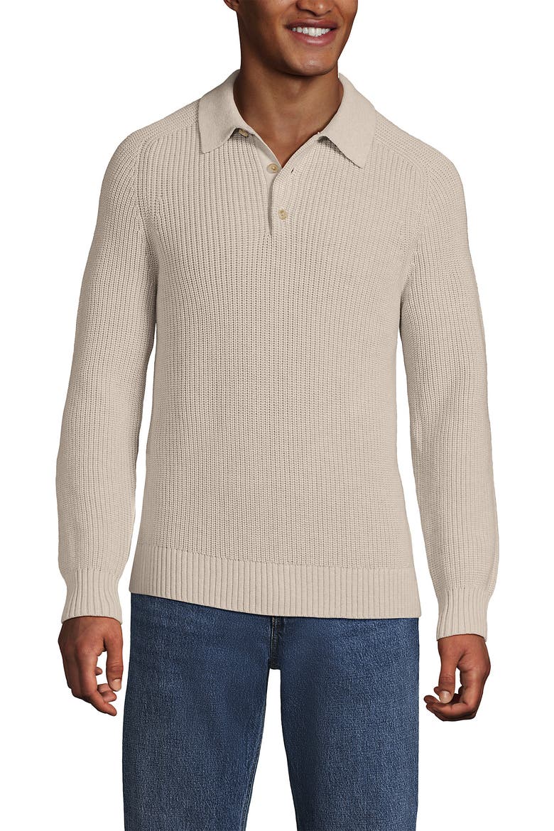 Long Sleeve Drifter Polo Sweater, Main, color, Flax Heather