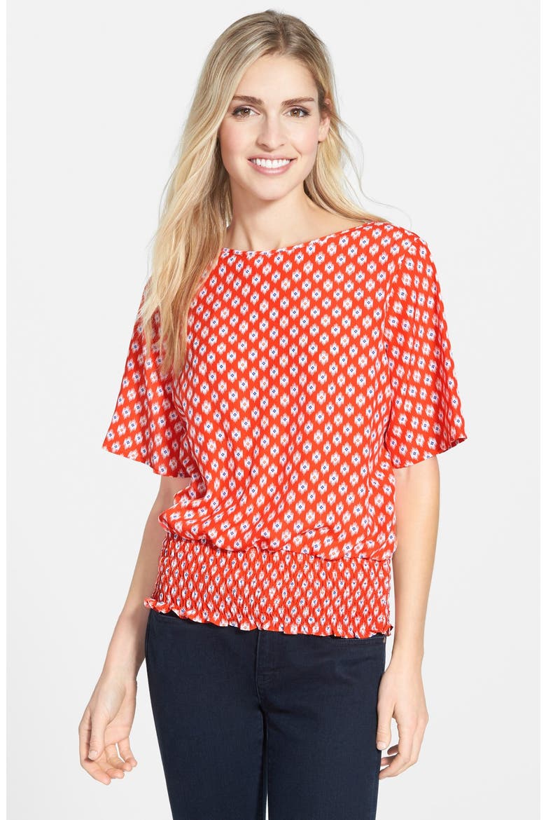 'Multi Shore Ikat' Kimono Sleeve Top, Main, color, DARK CLEMENTINE/ ROYAL
