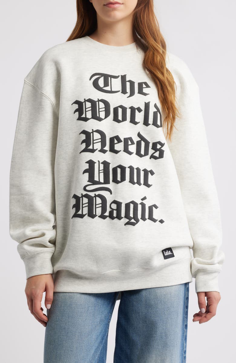 Dressed in Lala Magic Mantra Puff Print Graphic Sweatshirt, Main, color, Oatmeal