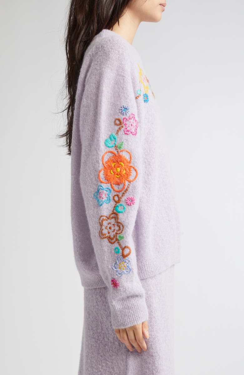 YanYan Fafa Floral Embroidered Alpaca & Wool Blend Sweater, Alternate, color, Lilac