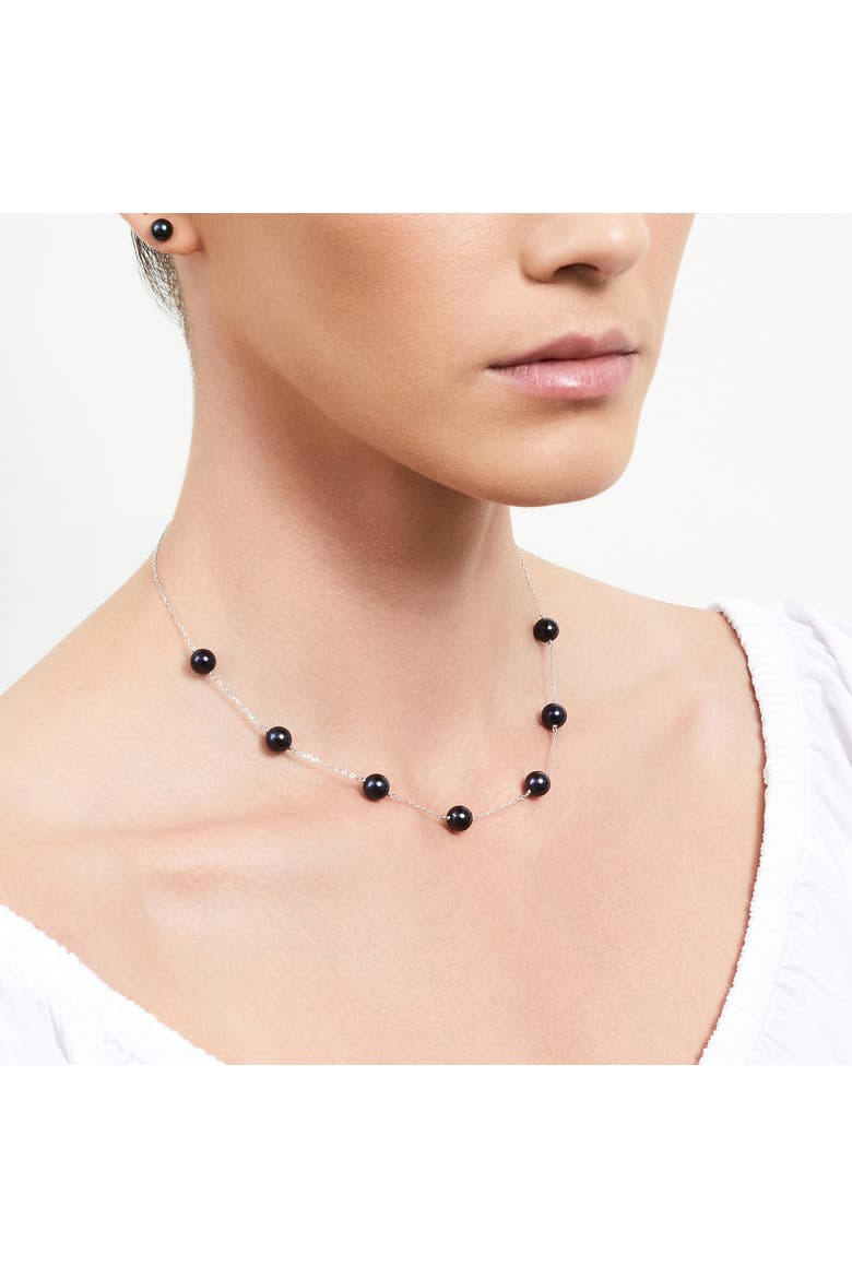 Japanese Akoya Black Pearl Tincup Necklace, Alternate, color, White Gold