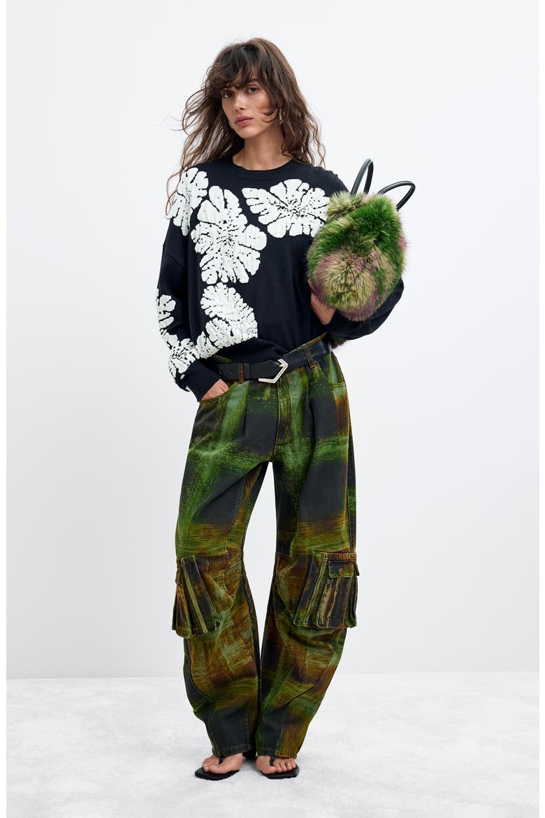 Floral Sweater, Alternate, color, BLACK