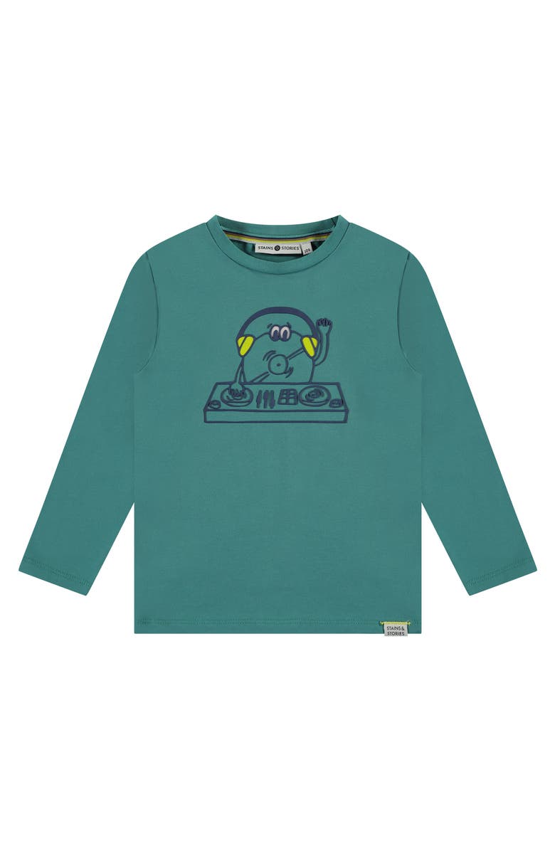 Stains and Stories by Babyface Raised Vinyl DJ Graphic Long Sleeve T-Shirt, Main, color, Smaragd