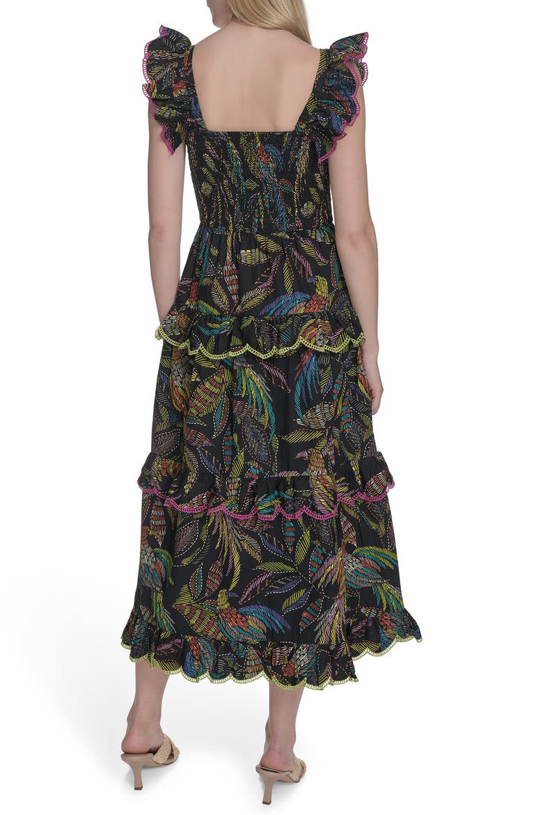 Floral Ruffle Sleeve Cotton Midi SSundress, Alternate, color, BLACK MULTI