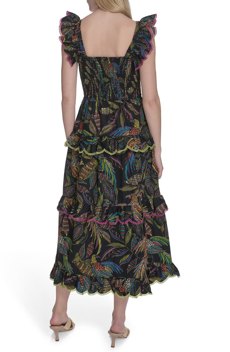 Vince Camuto Floral Ruffle Sleeve Cotton Midi SSundress, Alternate, color, Black Multi