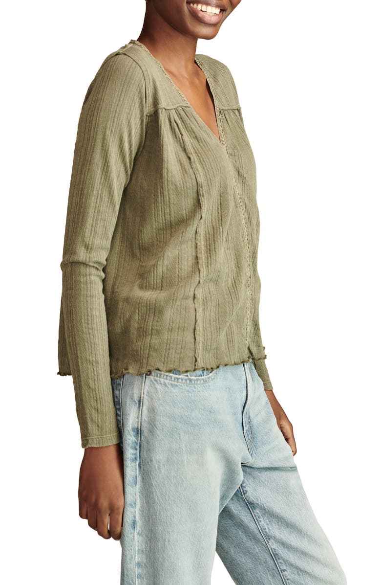 Lucky Brand Lace Trim Knit Top, Alternate, color, Dusty Oliv