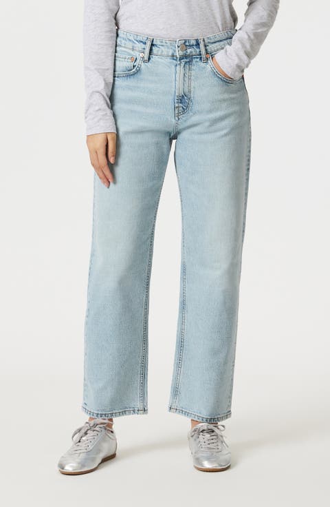 Savannah High Waist Crop Relaxed Straight Leg Jeans (Bleached Classic Blue)