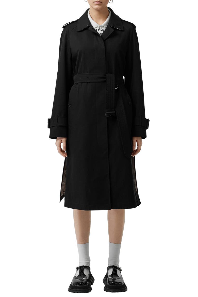 Crostwick Side Slit Tropical Gabardine Trench Coat, Main, color, BLACK