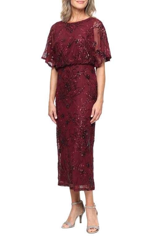 Sl Fashions Sequin Blouson Bodice Gown In Burgundy