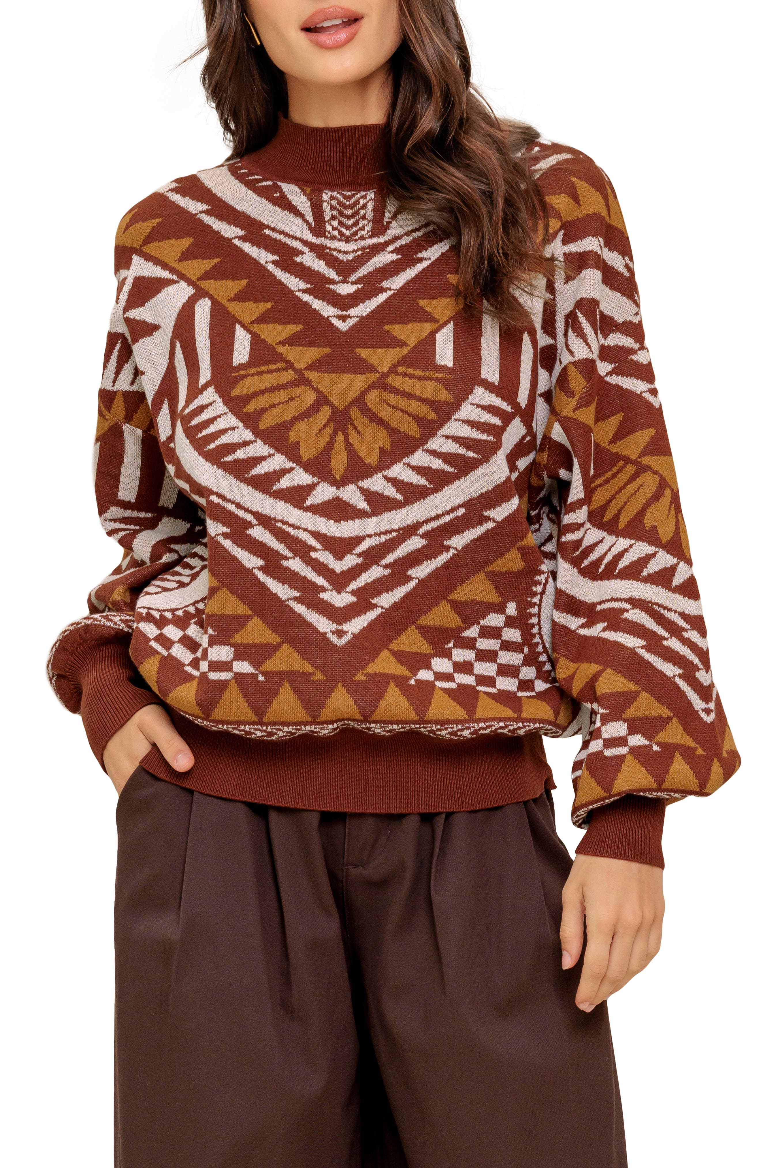 FLYING TOMATO Geometric Balloon Sleeve Sweater