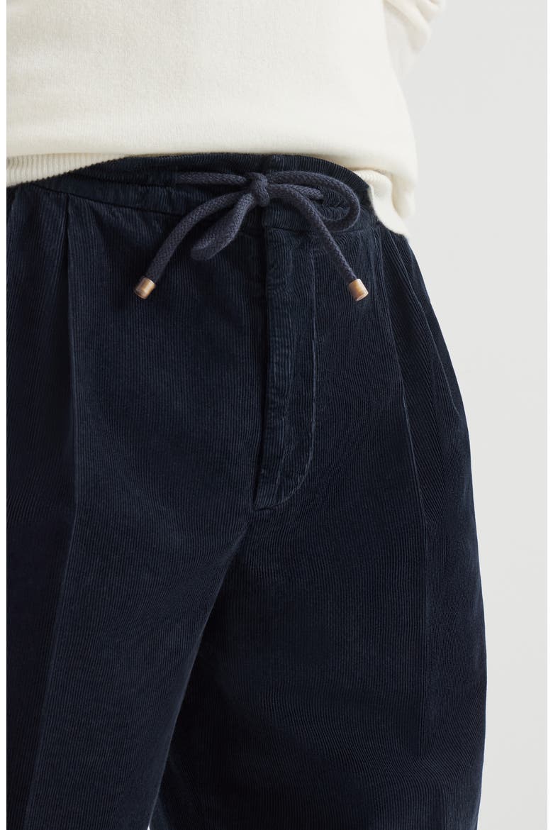 Garment-dyed trousers in cotton narrow wale corduroy with drawstring and double pleats, Alternate, color, Navy Blue