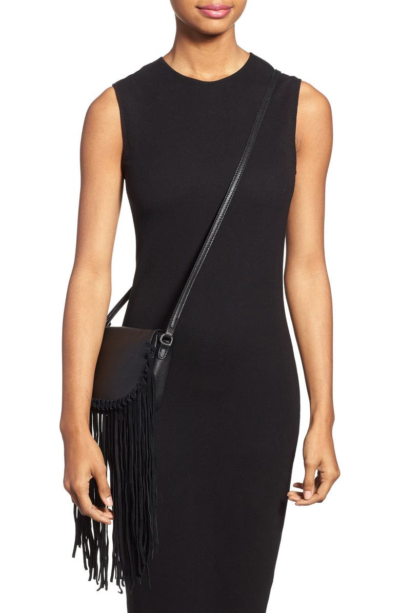 Street Level Fringe Faux Leather Crossbody Bag, Alternate, color,