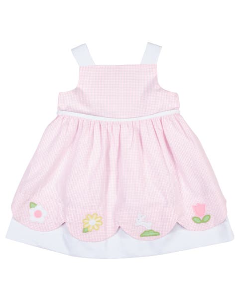 Seersucker Check Dress with Flowers & Bunny (Baby)