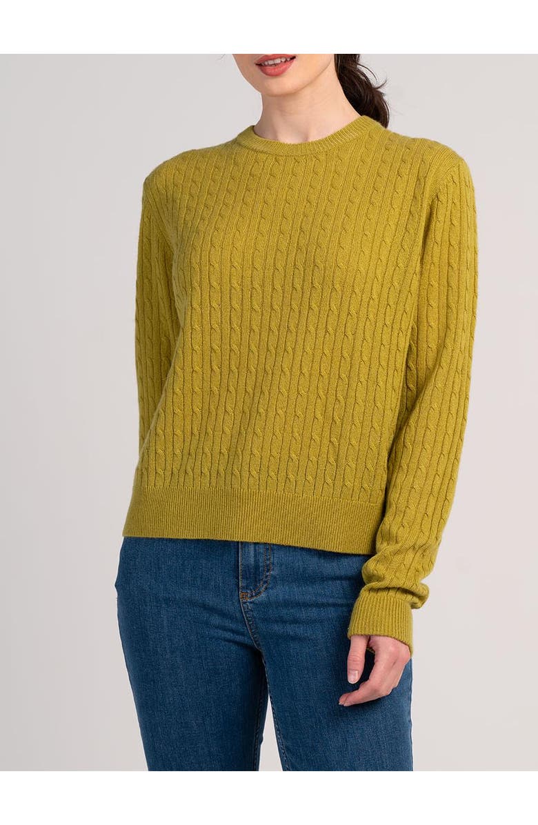Kettlewell Cable Cashmere Blend Crew Neck Sweater, Alternate, color, Green Ochre