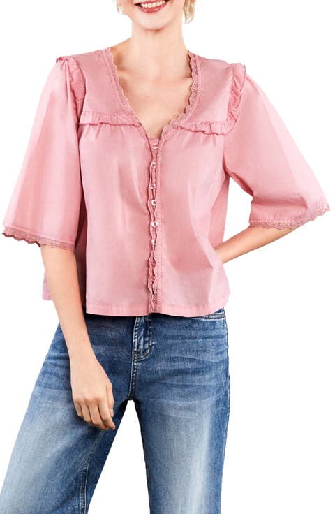 Happy Allie Floral Cotton Blend Button-Up Shirt