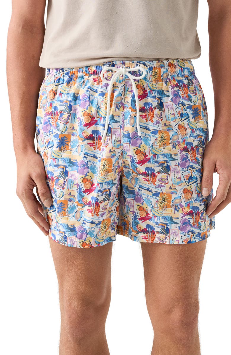 Eton Postcard Print Swim Trunks, Main, color, White