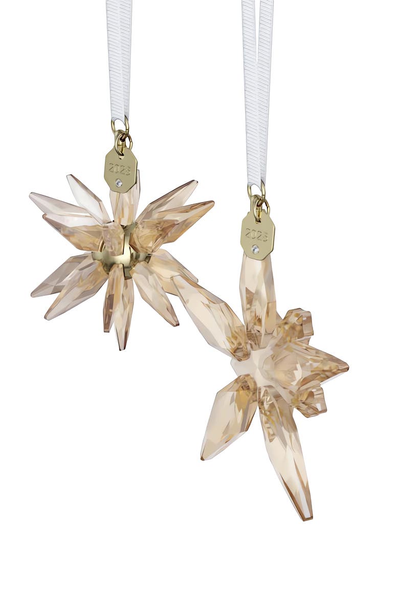 Swarovski 2025 Annual Edition Set of 2 Festive 3D Crystal Snowflake Ornaments, Alternate, color, Gold