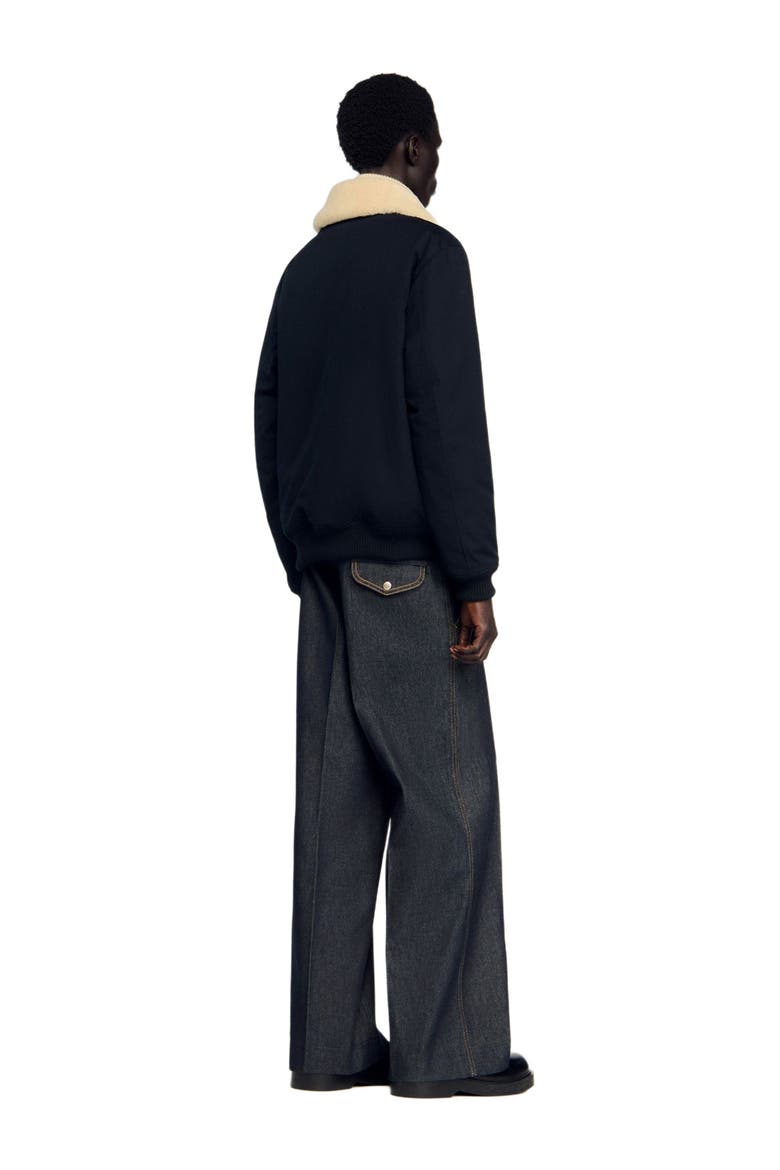 Shearling collar aviator jacket, Alternate, color, Navy blue