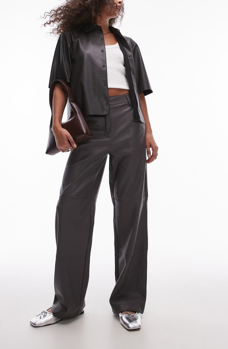 Topshop Straight Leg Faux Leather Pants, Main, color, Grey