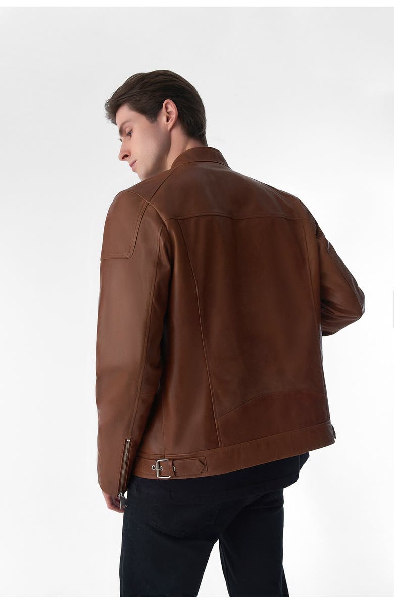 Furniq UK Gilbert Smooth Leather Jacket, Alternate, color, Tan Brown