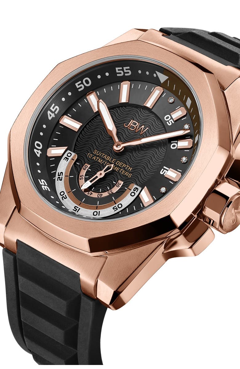 JBW Men's Delmare Multifunction Diamond Silicone Strap Watch, 50mm - 0.04 ctw, Alternate, color, 