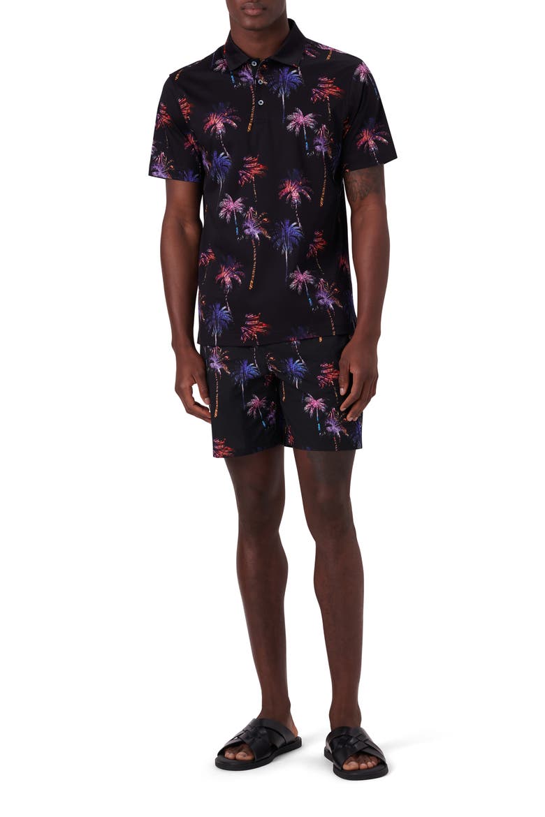 Digital Print Cotton Polo Shirt, Alternate, color, BLACK