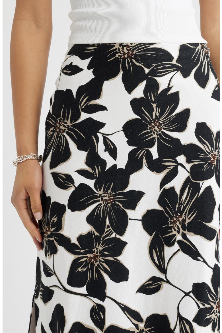 Linen Blend Column Maxi Skirt, Alternate, color, WHITE- BLACK TROP BLOOM