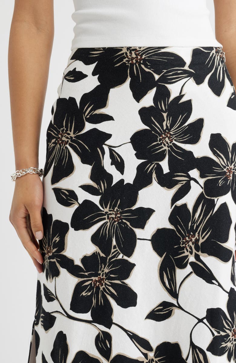 Open Edit Linen Blend Column Maxi Skirt, Alternate, color, White- Black Trop Bloom