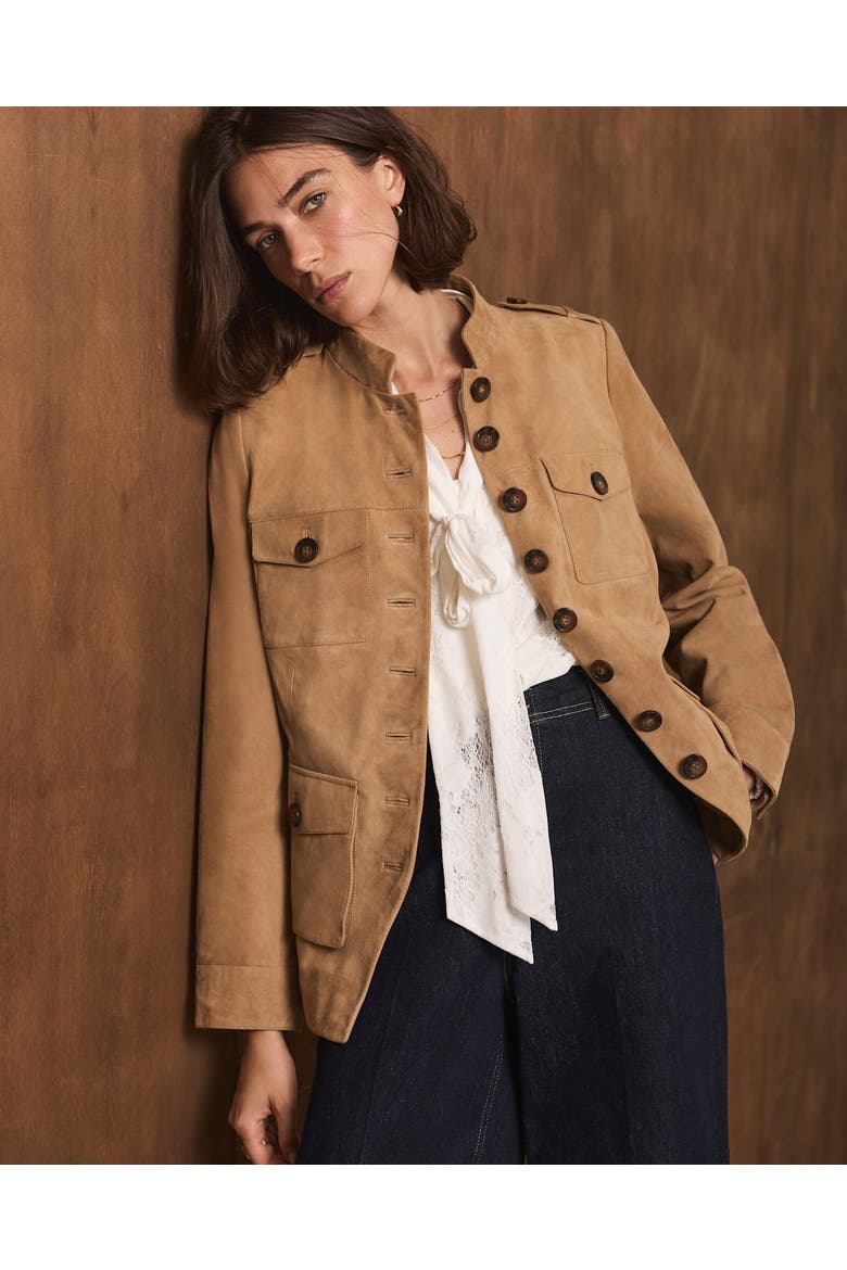 Suede Military Jacket, Alternate, color, Tan