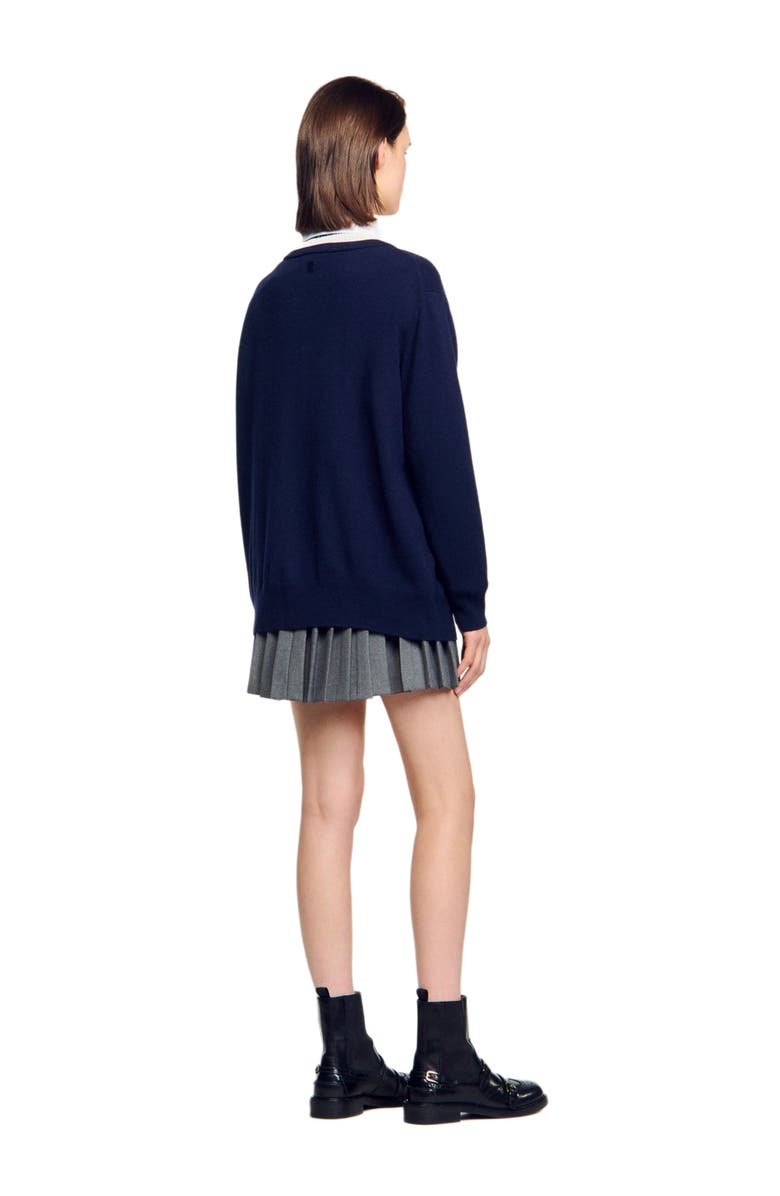 SANDRO Long two-tone cardigan, Alternate, color, Navy Blue