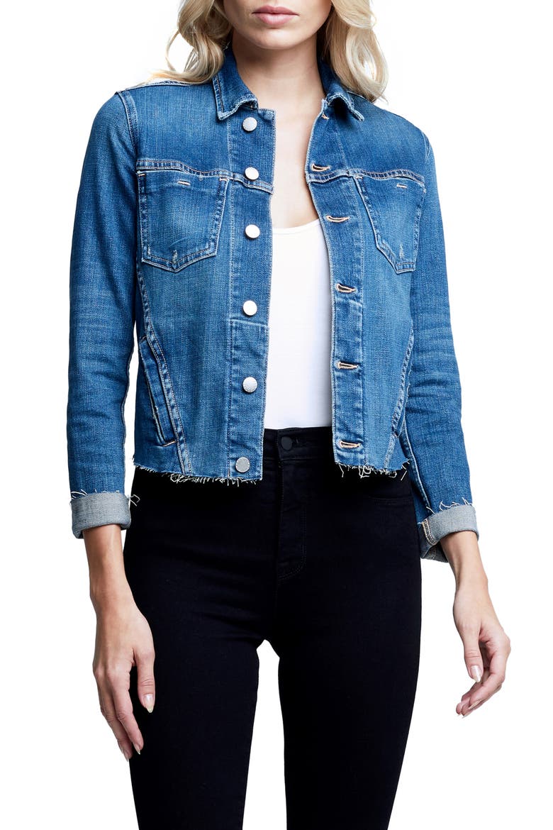 Janelle Raw Cut Slim Denim Jacket, Main, color, SHASTA