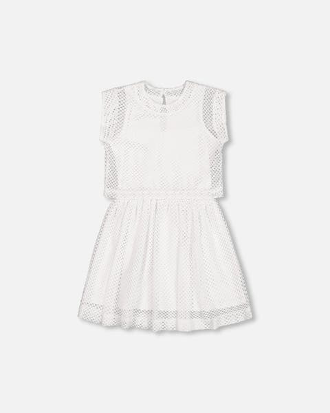 Little Girl's Bi-Material Mesh And Organic Cotton Dress Snow White