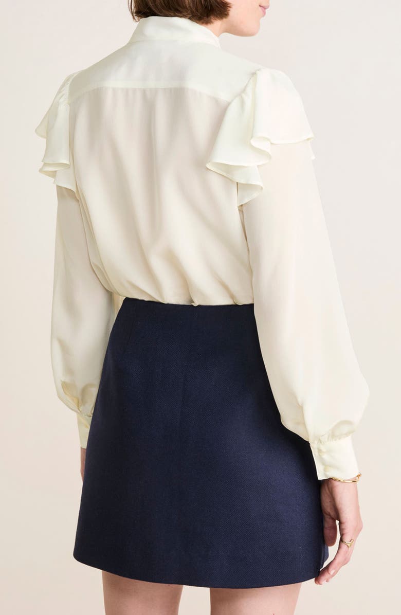 vineyard vines Tie Neck Silk Crêpe de Chine Button-Up Shirt, Alternate, color, Marshmallow