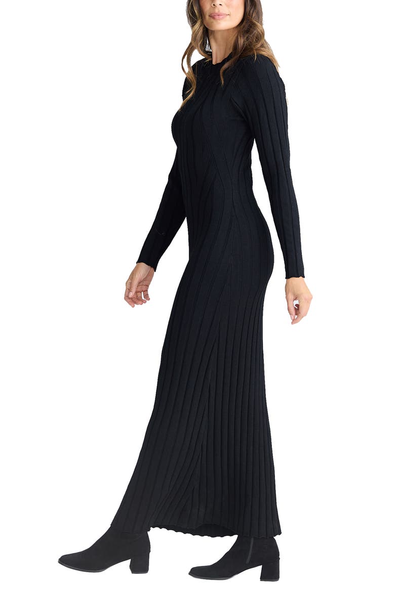 Chloe Long Sleeve Rib Maxi Dress, Alternate, color, BLACK