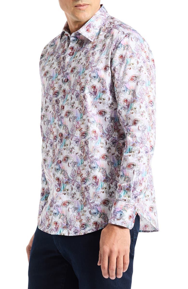Robert Graham Fawley Paisley Button-Up Shirt, Alternate, color, White Multi