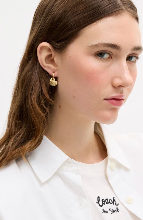 Textured Heart Huggie Hoop Earrings
