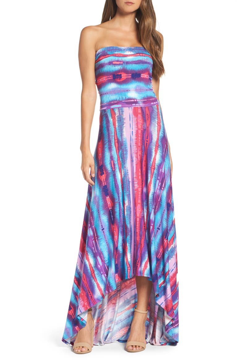 Strapless Neon Print Maxi Dress (Nordstrom Exclusive), Main, color, BLUE MULTI