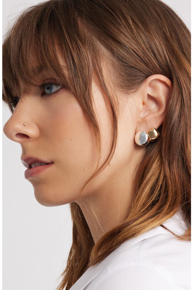 Set of 2 Orb Huggie Earrings, Alternate, color, GOLD- SILVER