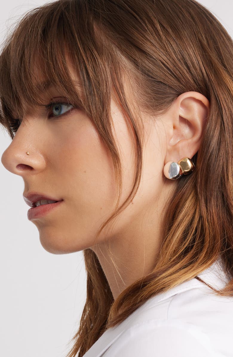 Open Edit Set of 2 Orb Huggie Earrings, Alternate, color, Gold- Silver