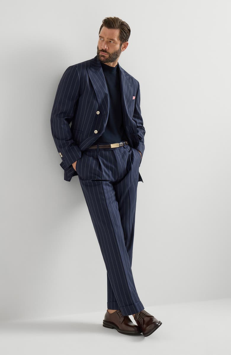 Brunello Cucinelli Wide chalk stripe blazer, Alternate, color, Blue