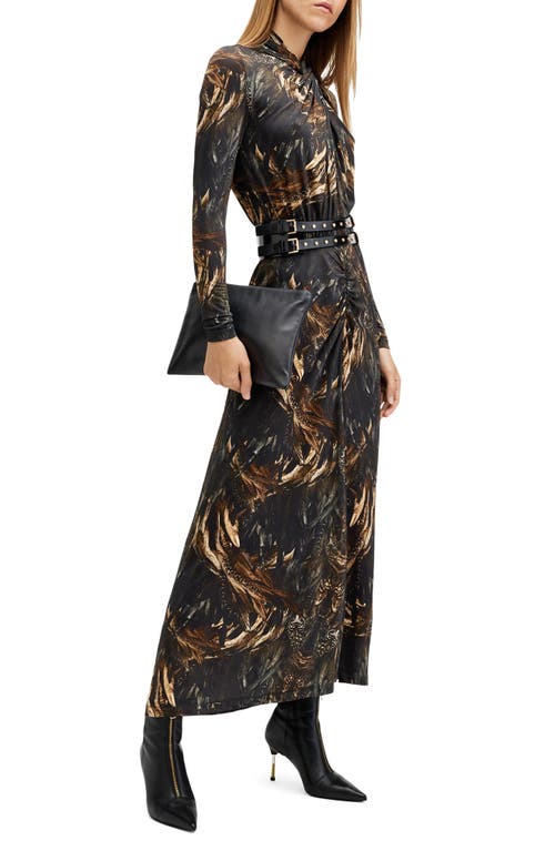 Allsaints Womens Kateri Hazel B Tia Graphic-print Long-sleeve Stretch-mesh Midi Dress In Charm Black