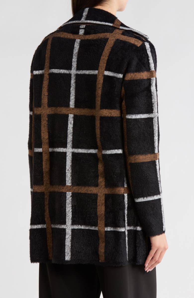 T Tahari Long Sleeve Plaid Coat, Alternate, color, Black/ White/ Camel