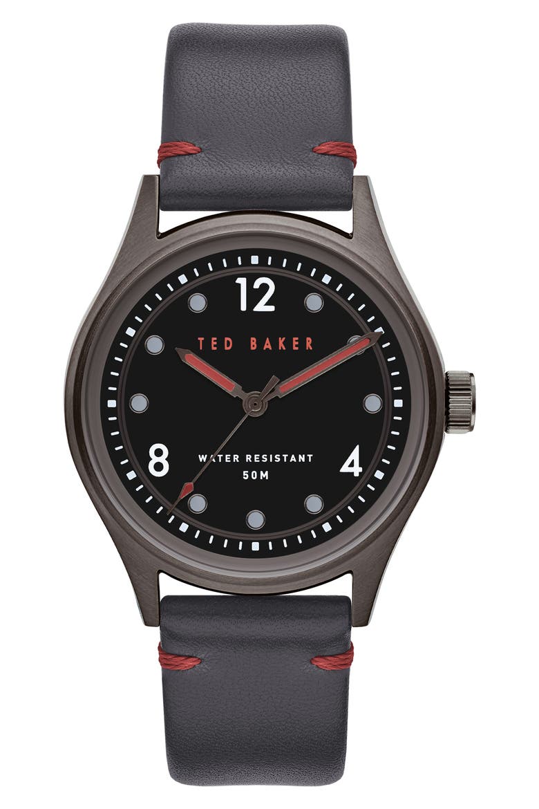 Beleeni Leather Strap Watch, 40mm, Main, color, GREY/ BLACK