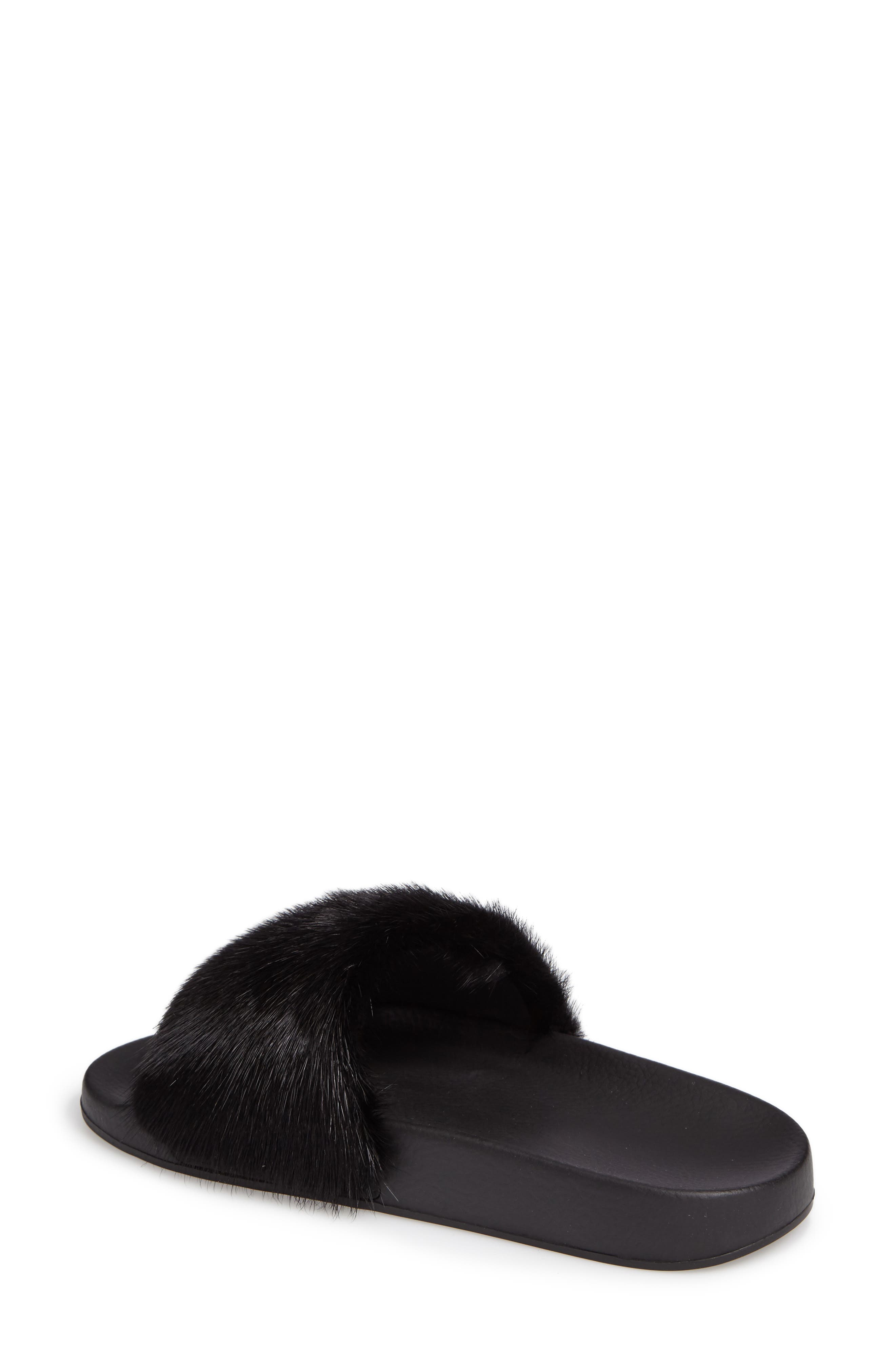 Genuine Mink Fur Slide Sandal, Alternate, color, BLACK MINK